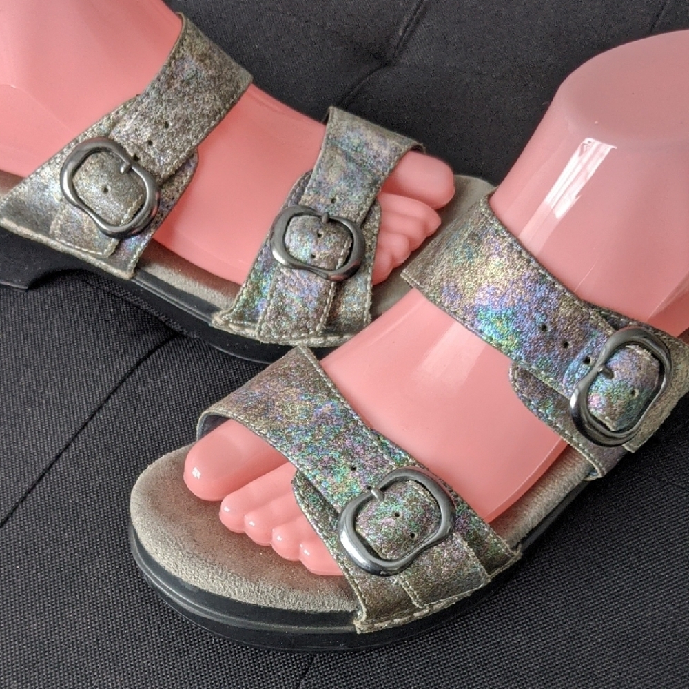 Dansko Iridescent Holographic Double-Buckle Sandals